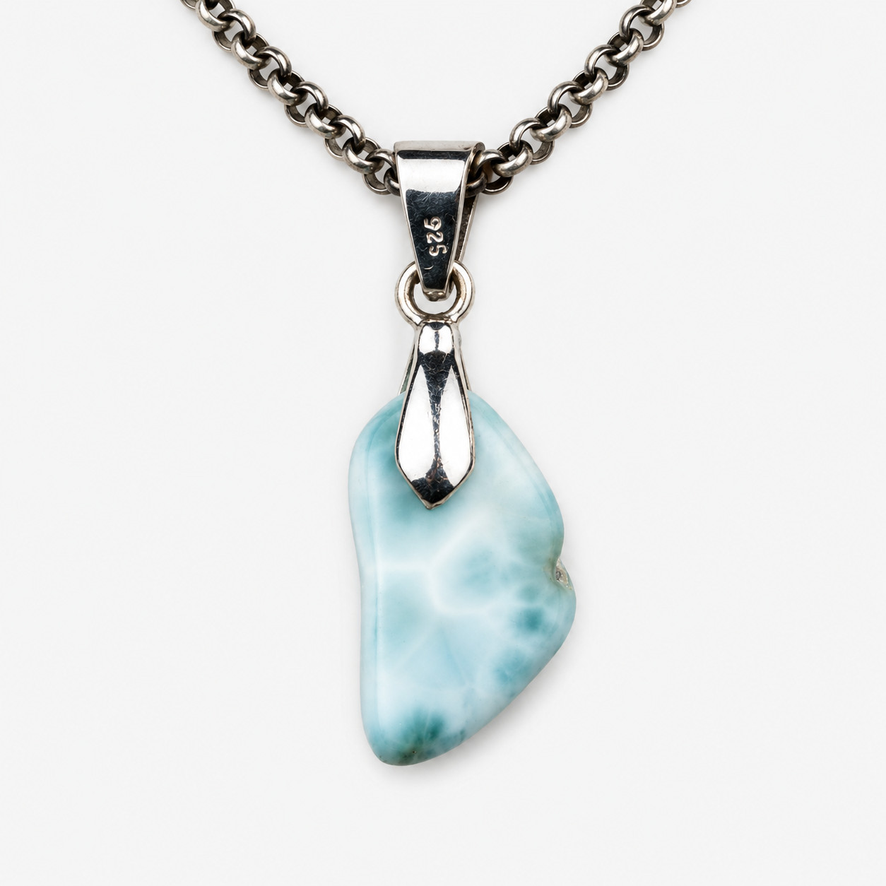 1.3 Inch 2.9g Genuine Dominican Ocean Blue LARIMAR Pendant 925 STERLING SILVER