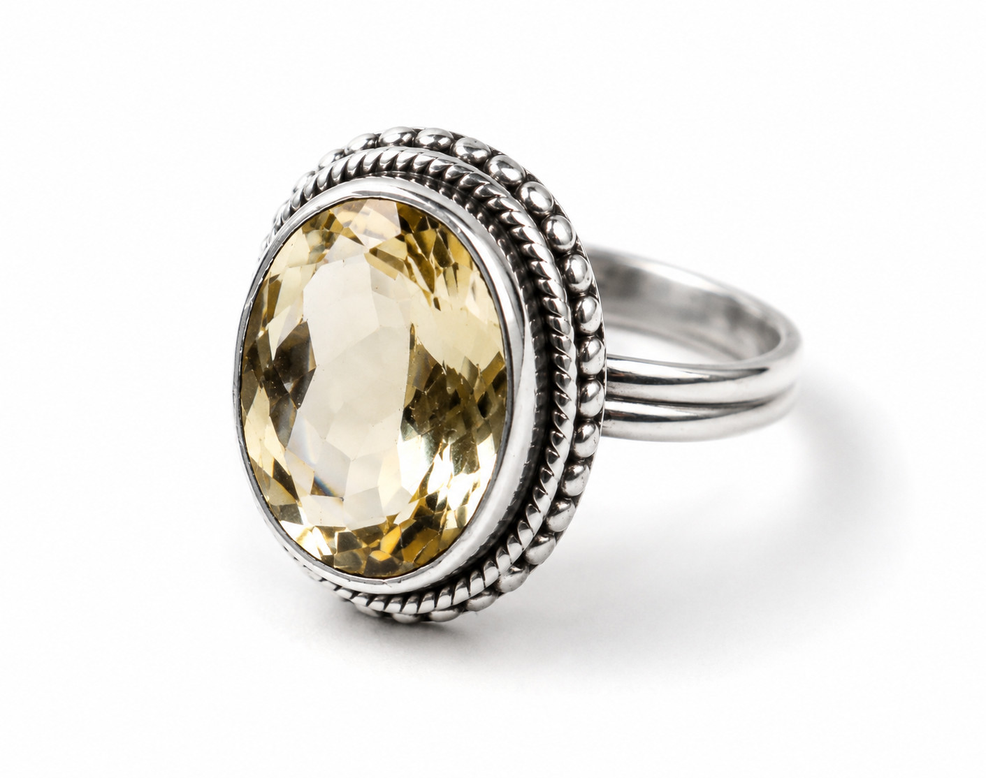 Authentic Beautiful Yellow Citrine 925 Sterling Silver Oval Ring US#7 1/4