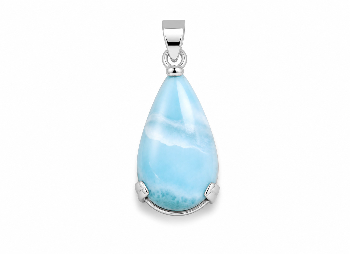 Impressive Natural Light Blue Larimar Solid .925 Sterling Silver Pendant 2 inch