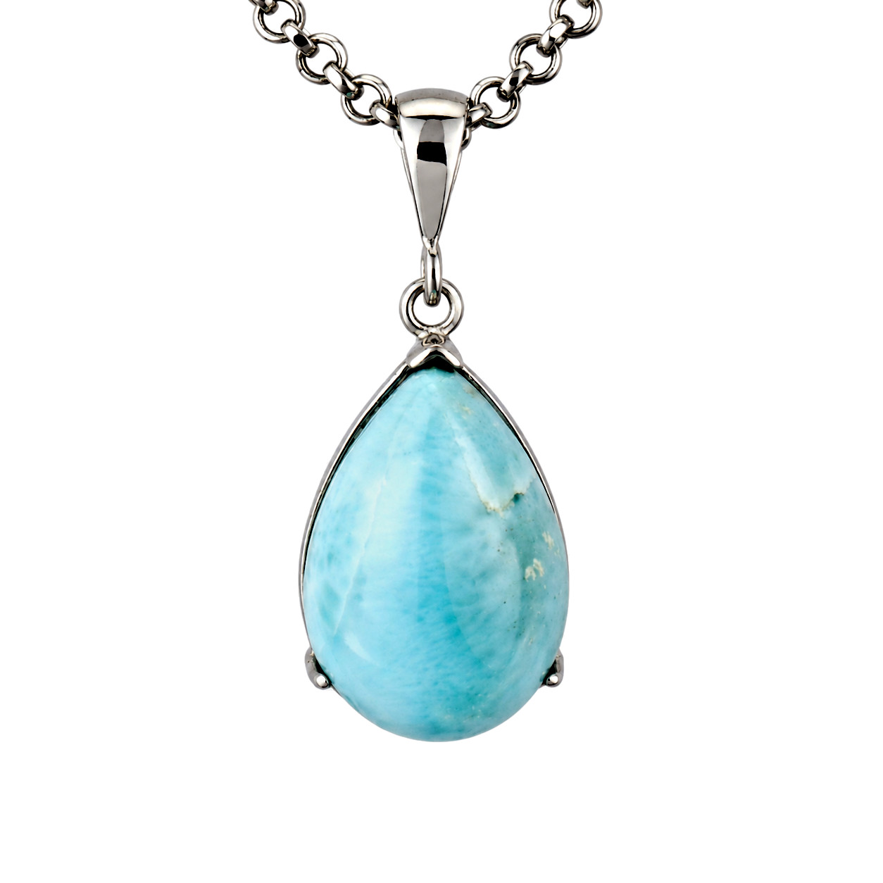 Genuine Authentic Sky Blue Larimar 925 Sterling Silver Teardrop Pendant 34mm