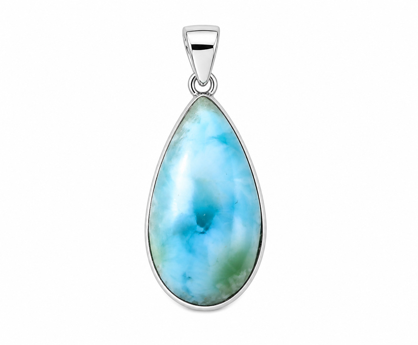 Charming Design Natural Green Blue Larimar .925 Sterling Silver Pendant 38mm