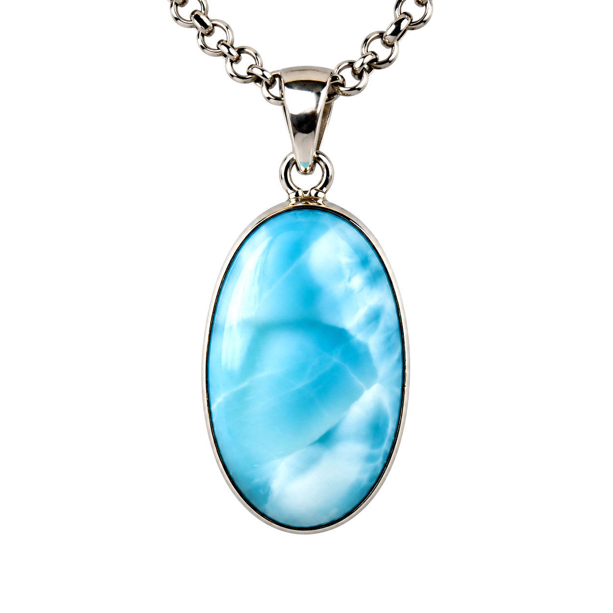 Authentic Beautiful Sky Blue Larimar 925 Sterling Silver Oval Pendant 34mm