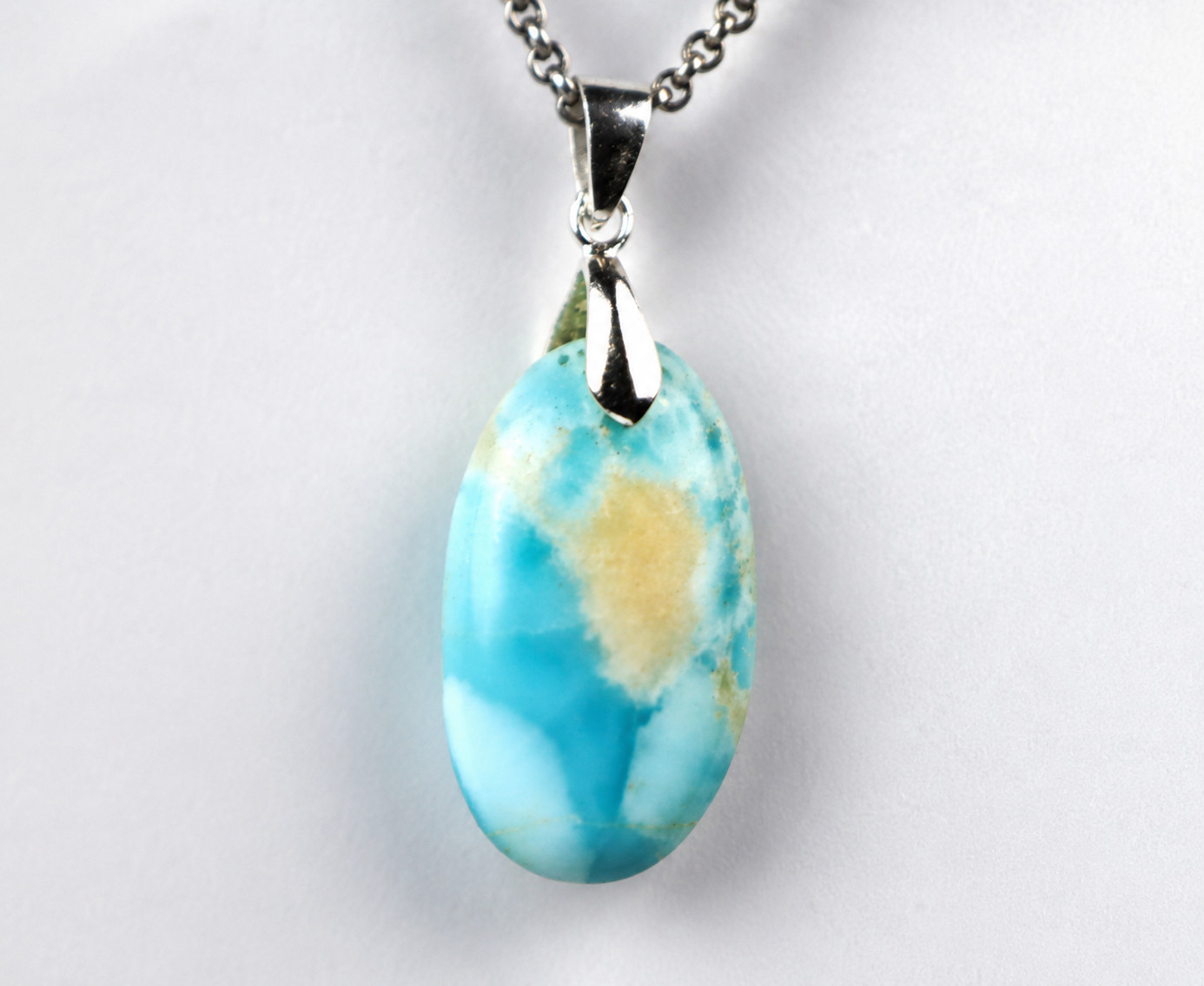1.8 Inch 11g Genuine Dominican light Blue LARIMAR Oval Pendant 925 Silver