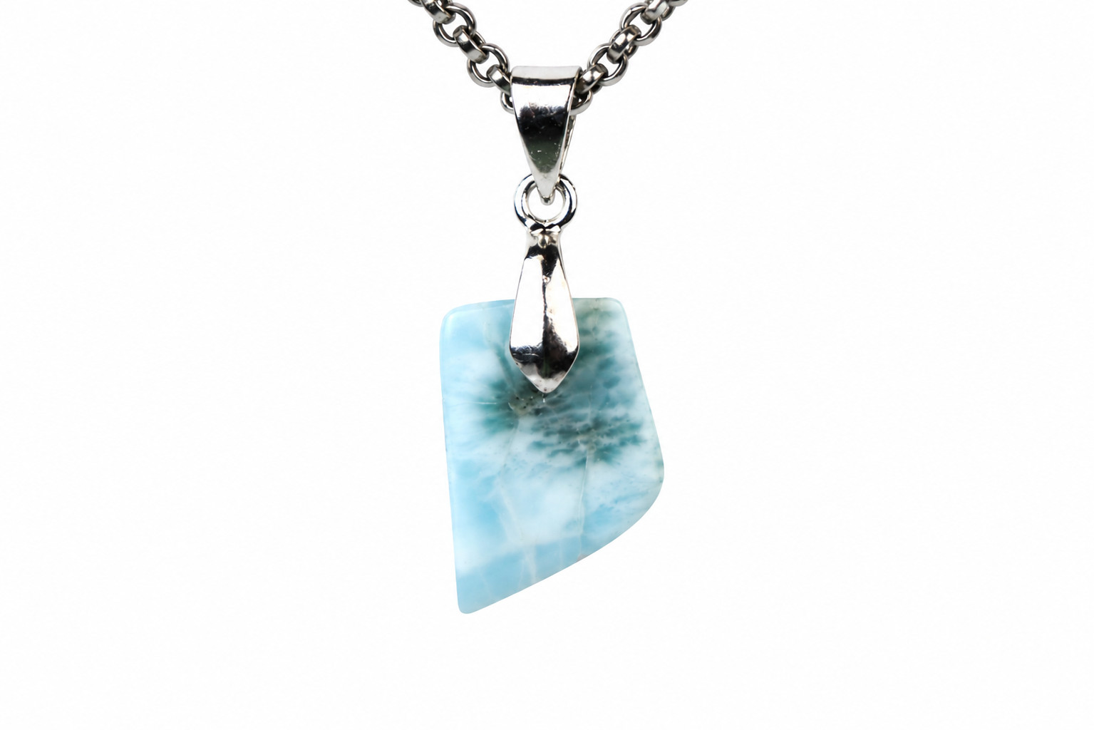 Beautiful Natural Light Blue Larimar .925 Sterling Silver Pendant 33mm