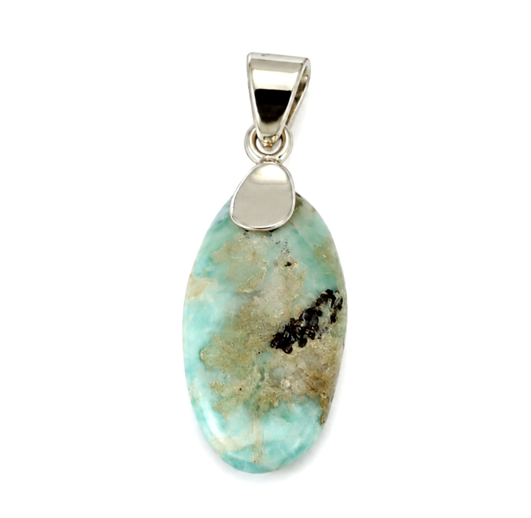 Elegant Timeless Island Style Milky Blue Larimar 925 Silver Pendant 46mm