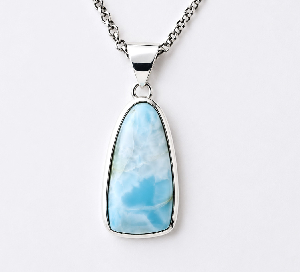 Larimar Blue 925 Sterling Silver Shield Shape Pendant 38mm