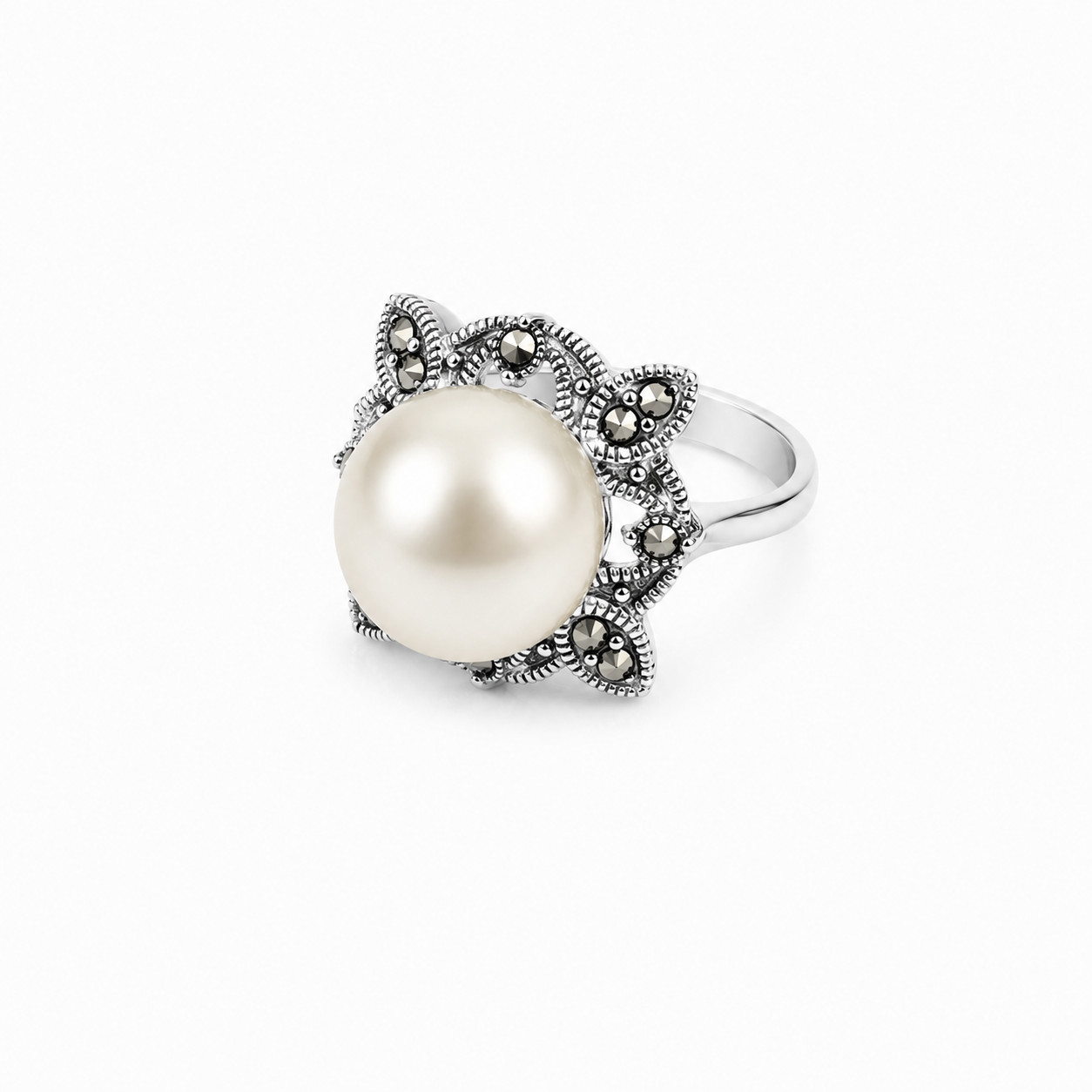 Premium Elegant White Pearl 925 Sterling Silver Round Ring US#6