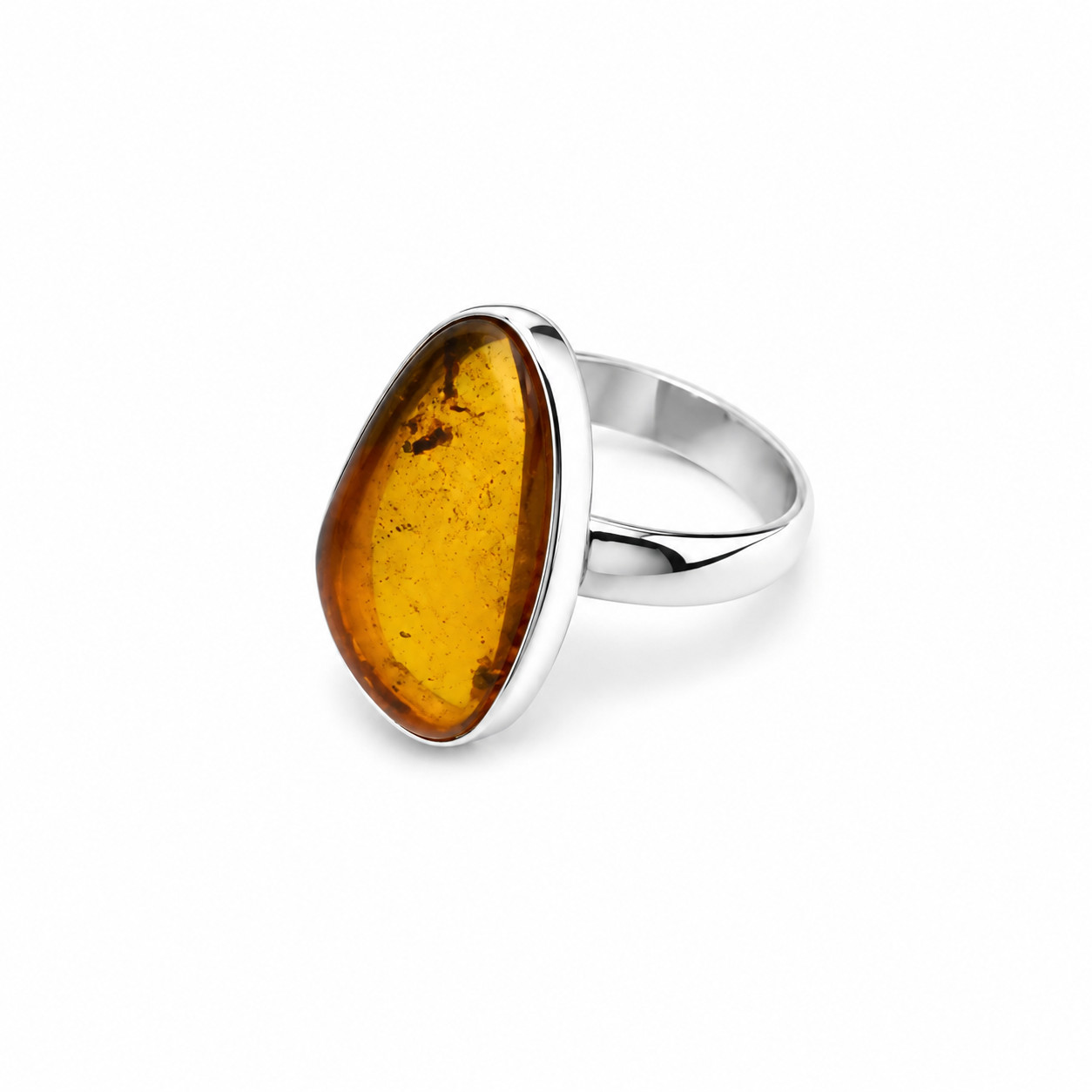 Authentic Beautiful Yellow Amber 925 Sterling Silver Ring US#7 free resize