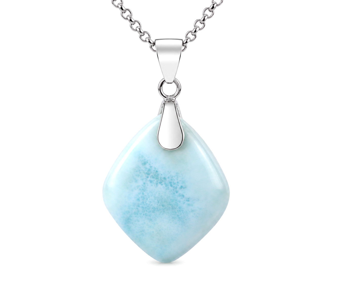 Charming Design Natural Light Blue Larimar .925 Sterling Silver Pendant 47mm