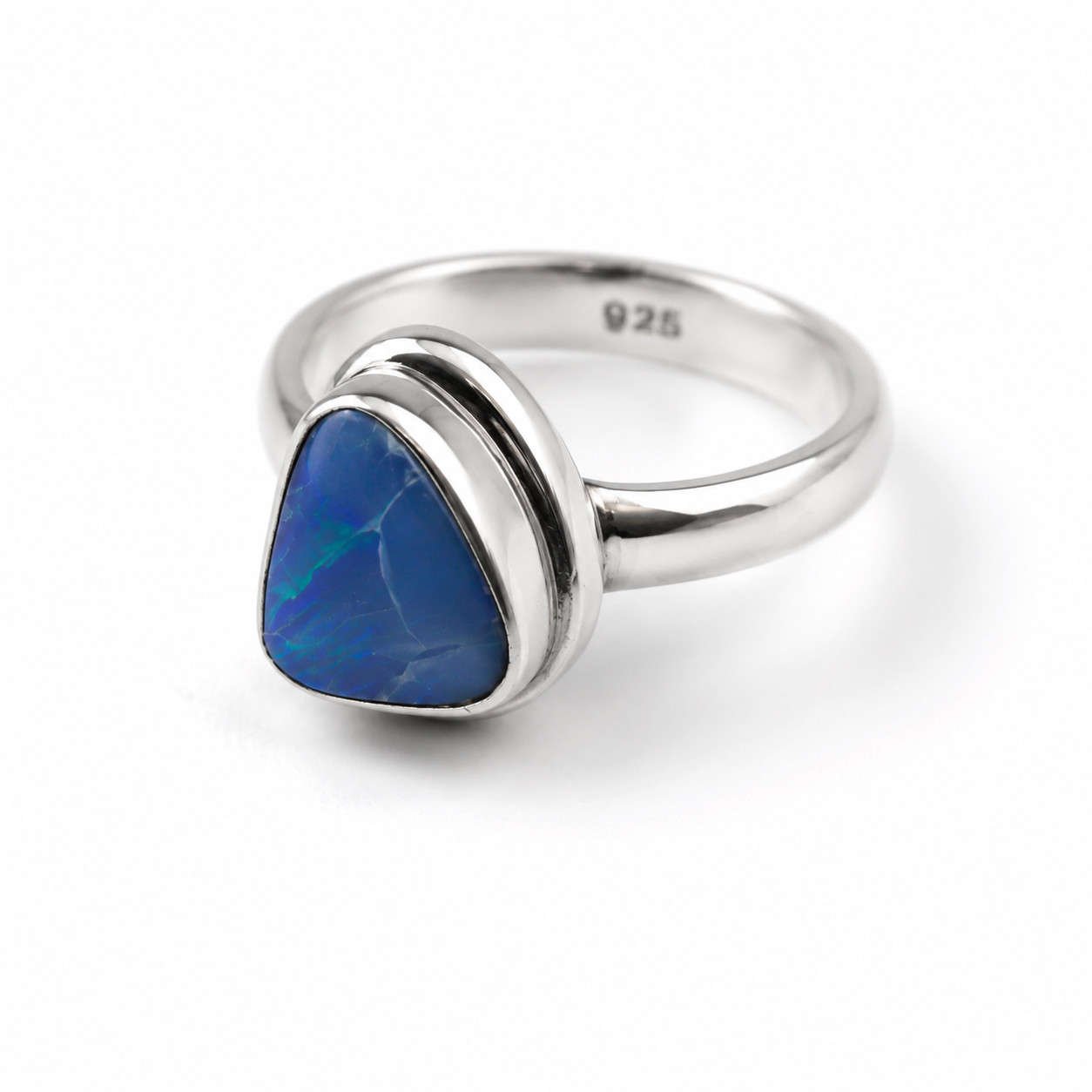 Exquisite Handcrafted Blue Opal 925 Sterling Silver Freeform Ring US#8 1/2