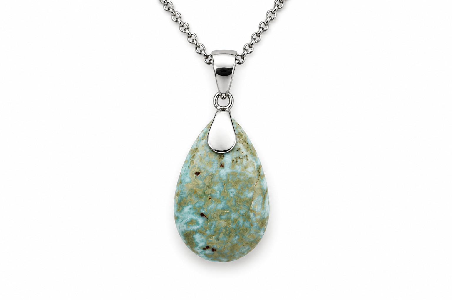 Beautiful Natural Ocean Blue Larimar .925 Sterling Silver Pendant 47mm