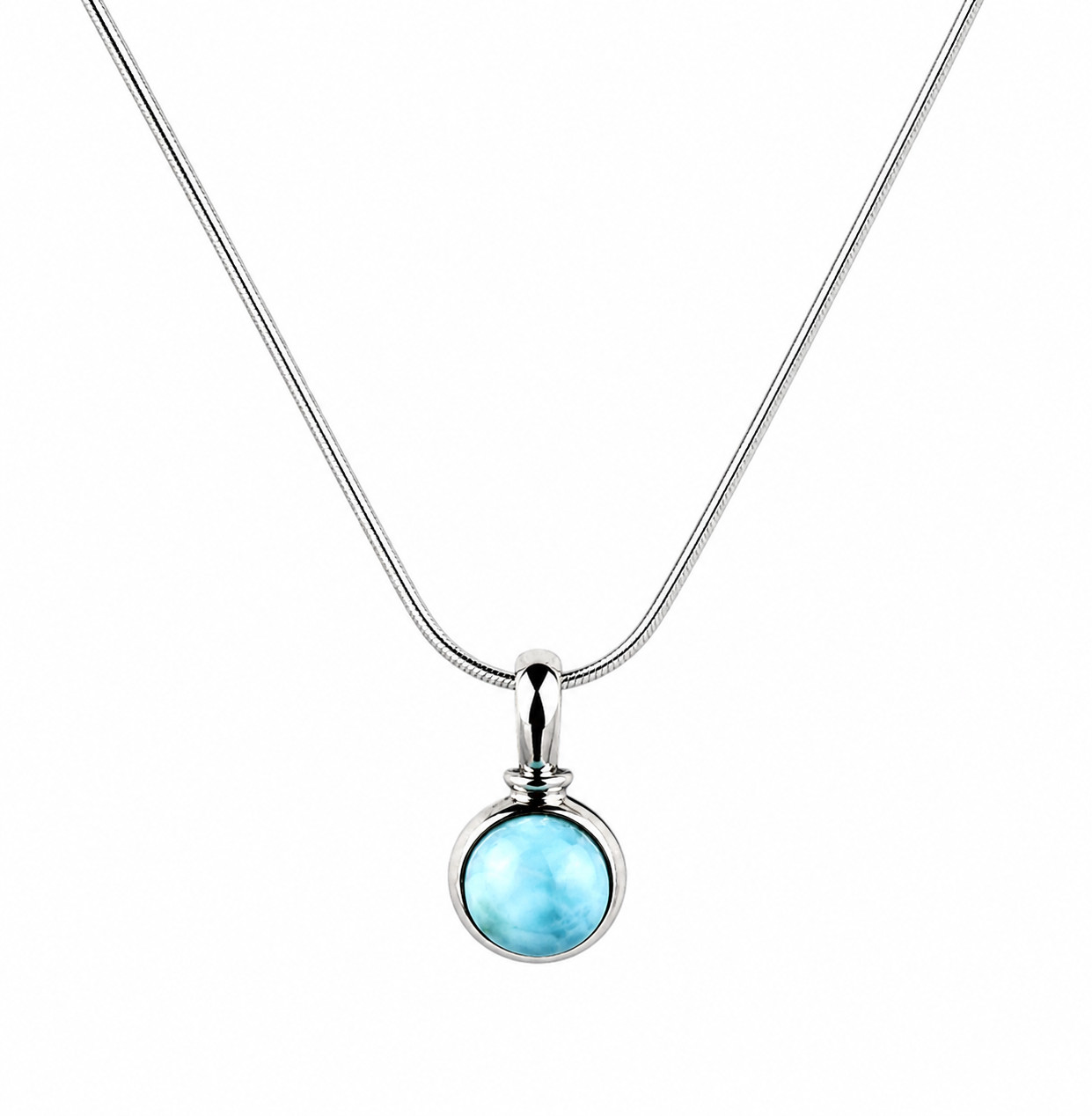 Finest Natural Sky Blue Larimar .925 Sterling Silver Necklace Chain 16inch