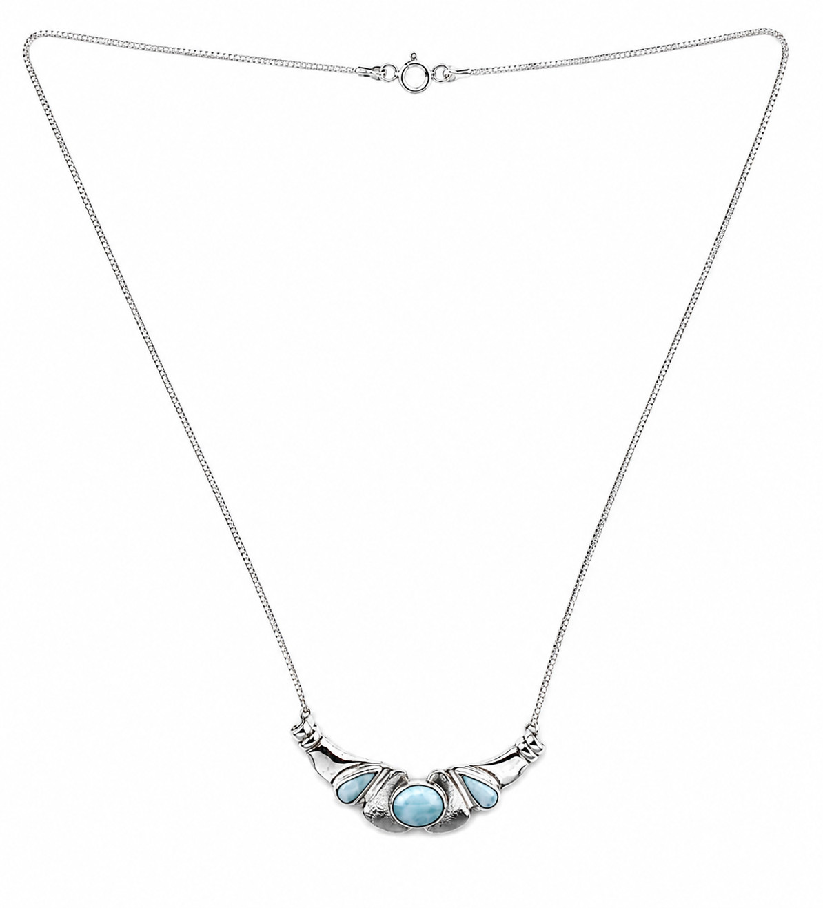 Genuine Dominican Blue Larimar Oval 925 Sterling Silver Necklace 20 inch