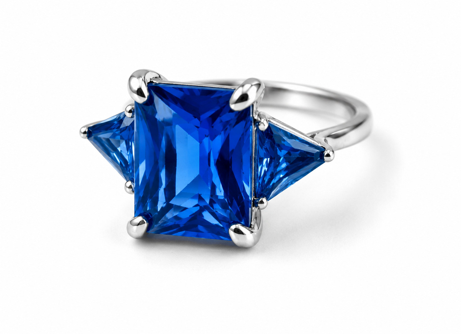 Elegant Fine Blue Blue Topaz 925 Sterling Silver Rectangular Ring US#8