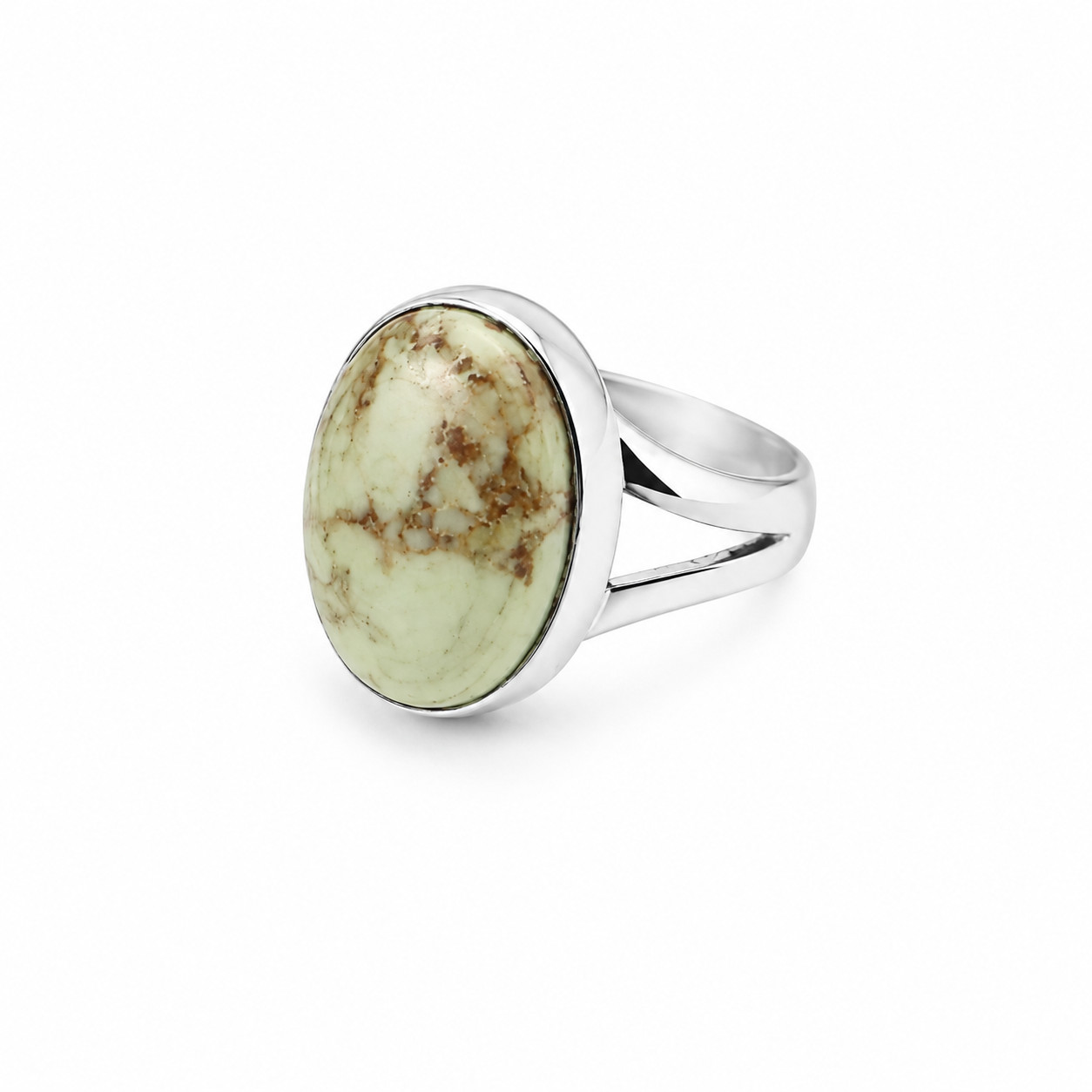 Statement Gift Light Green Brown Variscite 925 Sterling Silver Oval 18mm