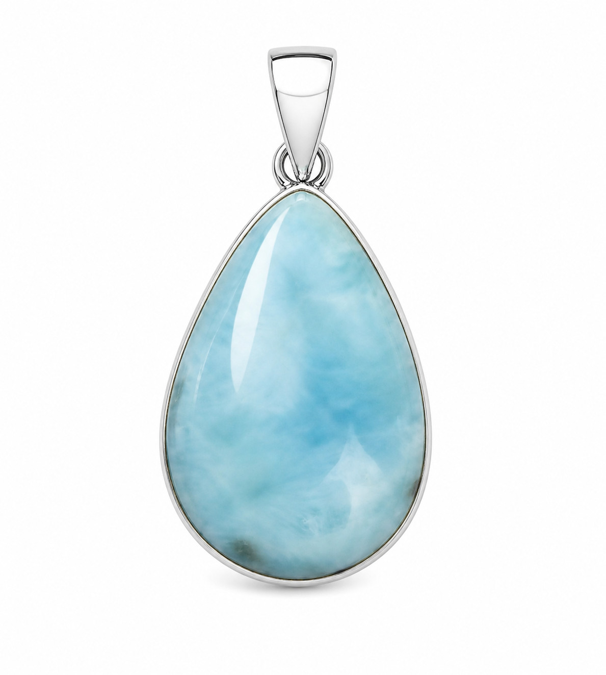 Lovely Natural Ocean Blue Larimar .925 Sterling Silver Pendant 33mm