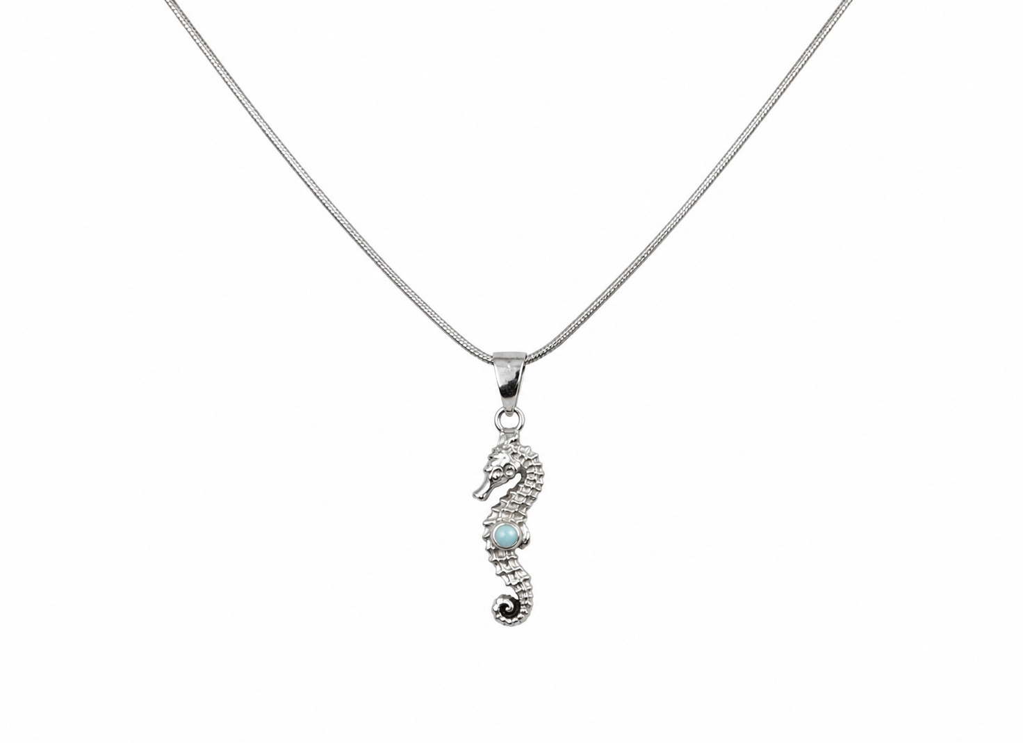 Genuine Dominican Blue Larimar 925 Sterling Silver Dolphin Necklace 16 Inch