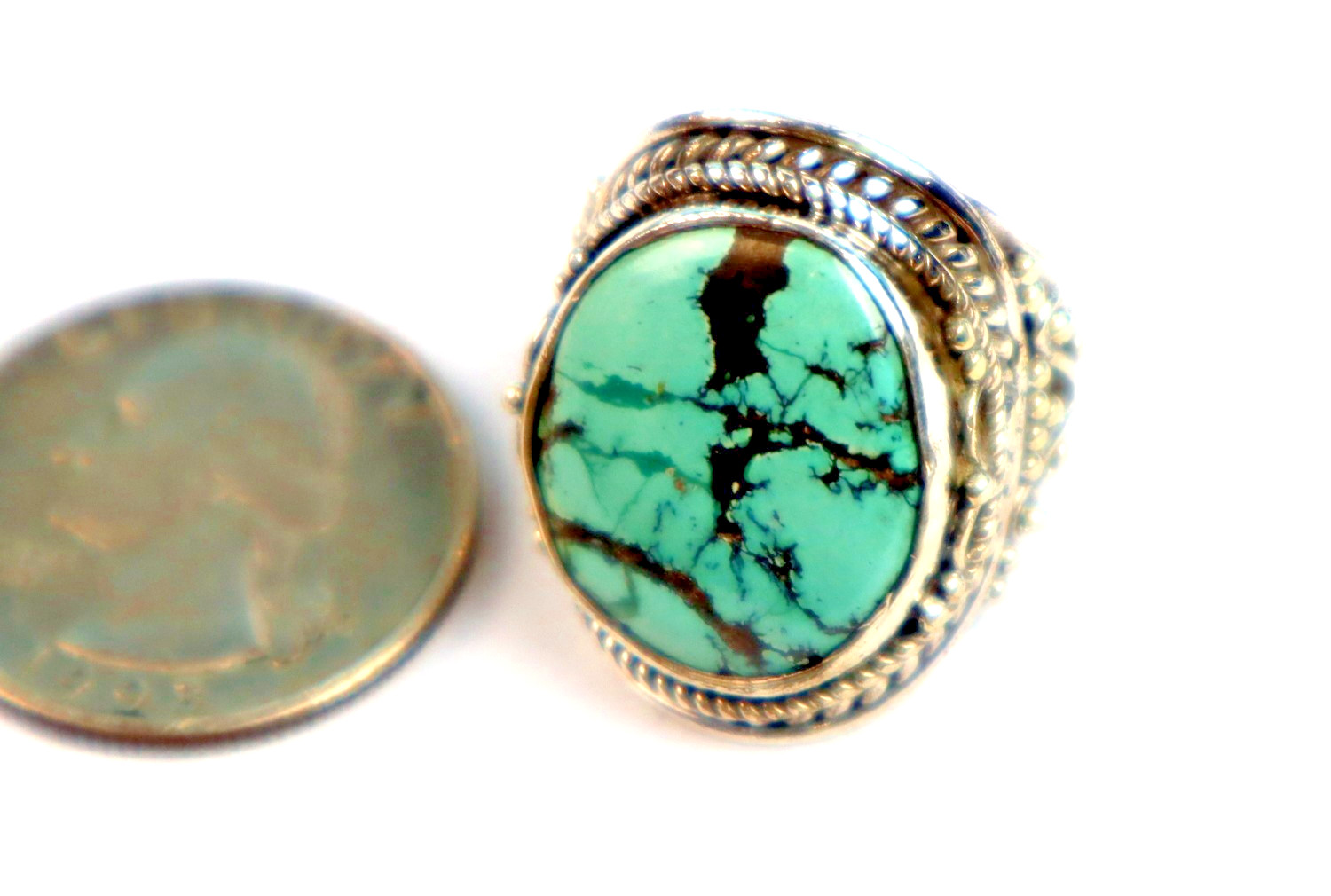Outstanding Natural Light Green Turquoise .925 Sterling Silver Ring #7.5