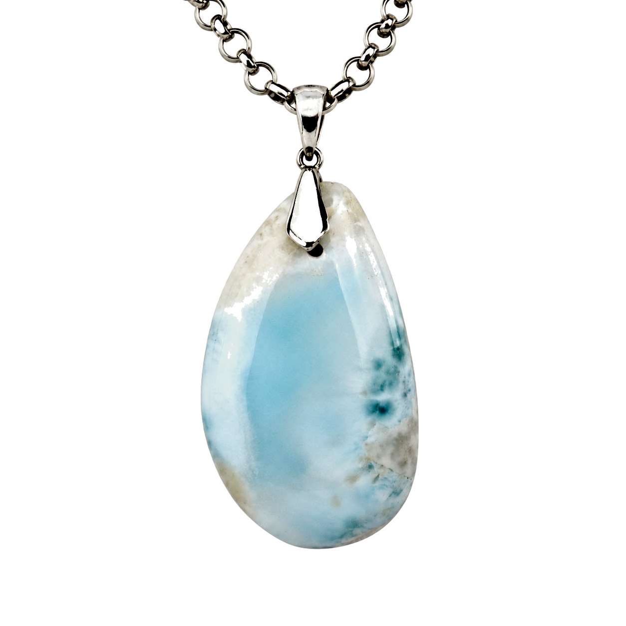 Genuine Authentic Sea Blue Larimar 925 Sterling Silver Freeform Pendant 44mm