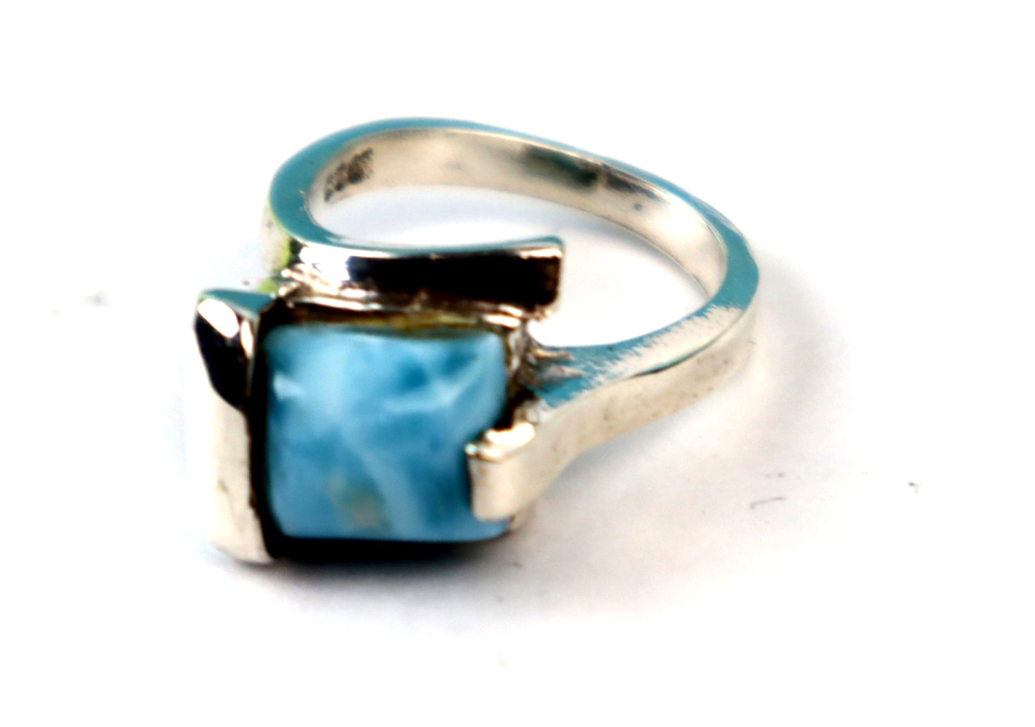 Prettily Natural Sky Blue Larimar .925 Sterling Silver Ring #6.5