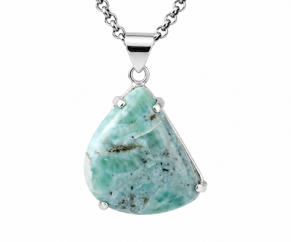 Deep Blue Freeform Pear Shape Larimar 925 Sterling Silver Pendant 42mm