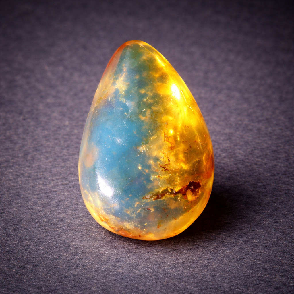 Beautiful Natural Dominican Clear Deep Blue Amber Polished Pendant Stone 24mm