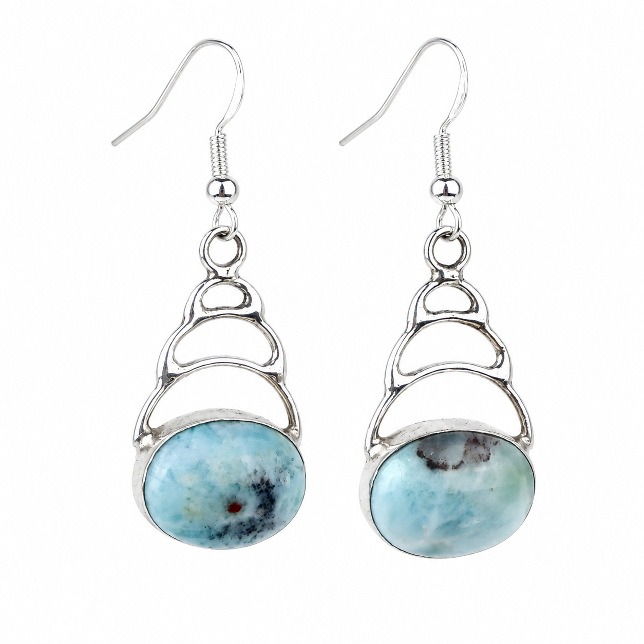 Genuine Dominican Blue Larimar Oval 925 Sterling Silver Dangle Earrings 47mm