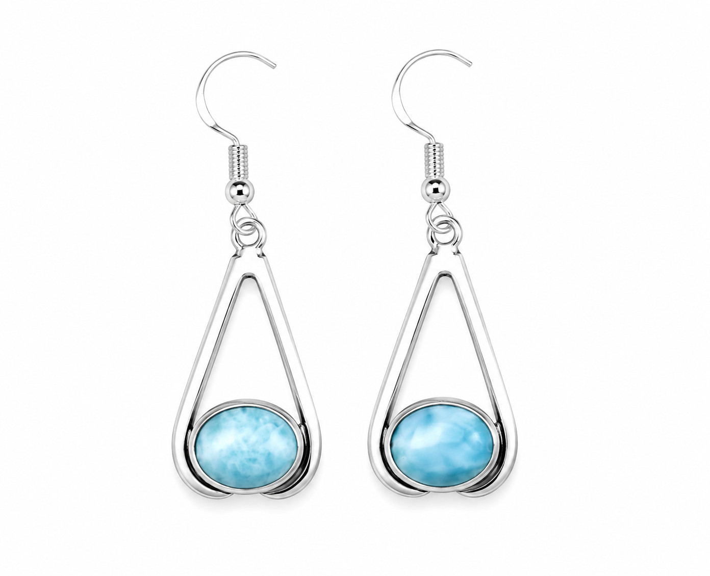 Charming 2 inch Natural Light Blue Larimar .925 Sterling Silver Dangle Earrings