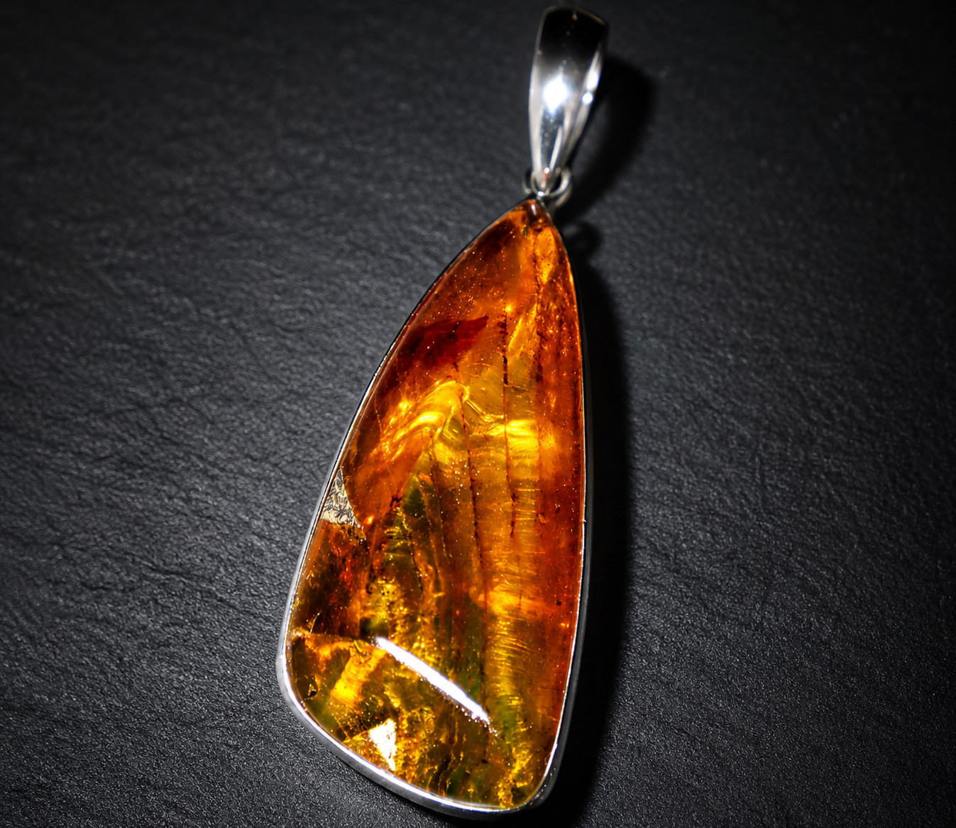 Biggest 2 inch Natural Clear Green Red Amber solid .925 Sterling Silver Pendant