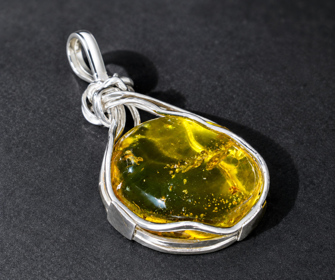 Handcrafted 2 inch Natural Heavy Amber .925 Sterling Silver Pendant Fossil