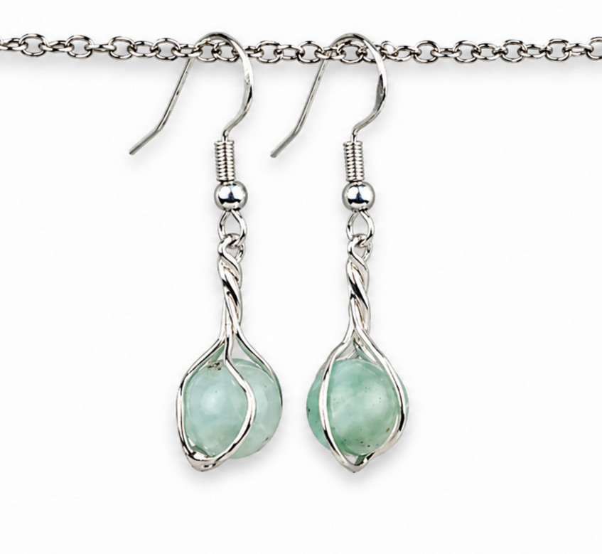 Lovely Natural Light Blue Larimar .925 Sterling Silver Cage Earrings 42.0mm