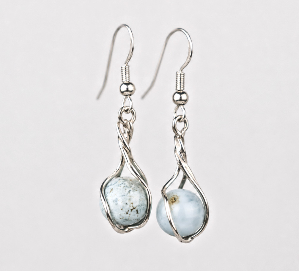 Beautiful Natural Light Blue Larimar .925 Sterling Silver Dangle Earrings 42.0mm