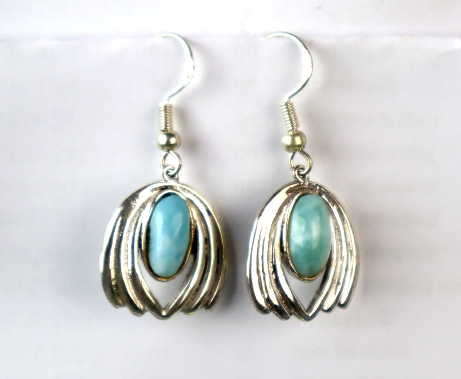 Lovely Natural Ocean Blue Larimar .925 Sterling Silver Dangle Earrings 37.0mm