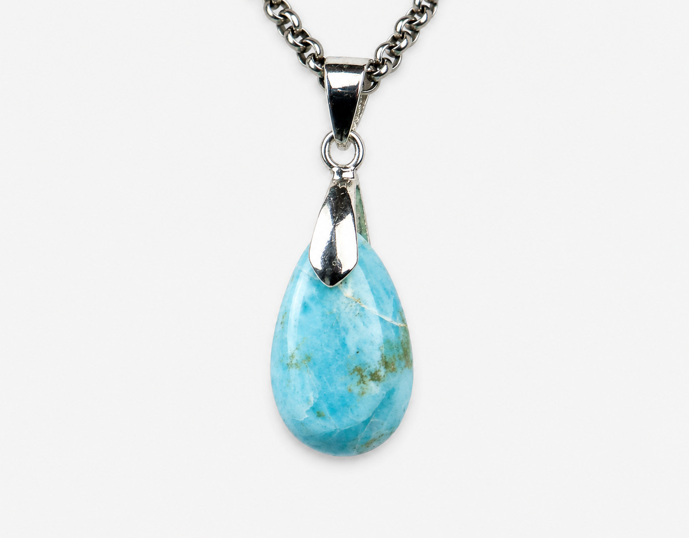 Genuine Dominican Blue Larimar Pear 925 Sterling Silver Pendant 1.3 Inch 4.2g