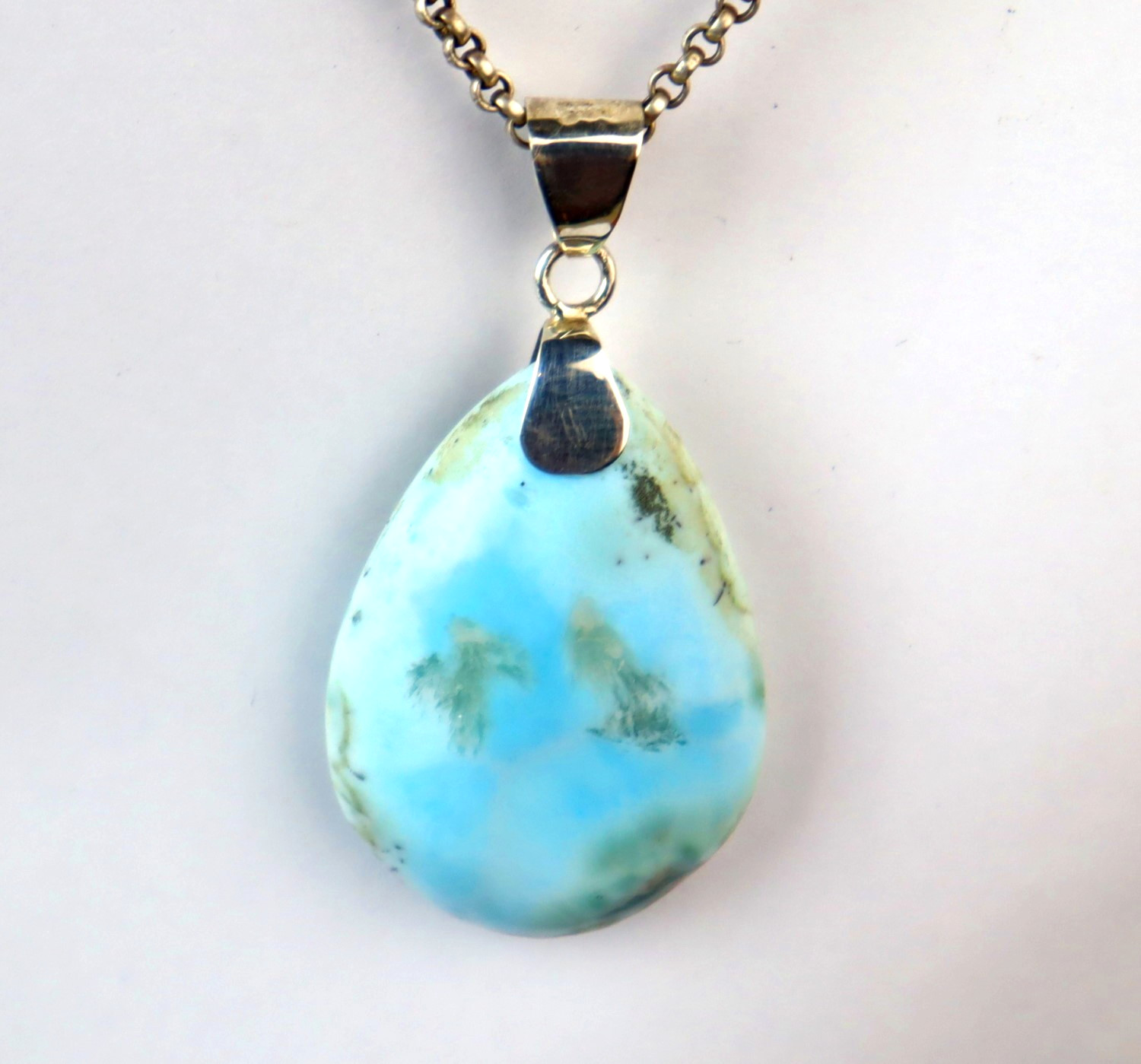 Biggest 2 inch Natural Light Blue Larimar .925 Sterling Silver Pendant 78CT