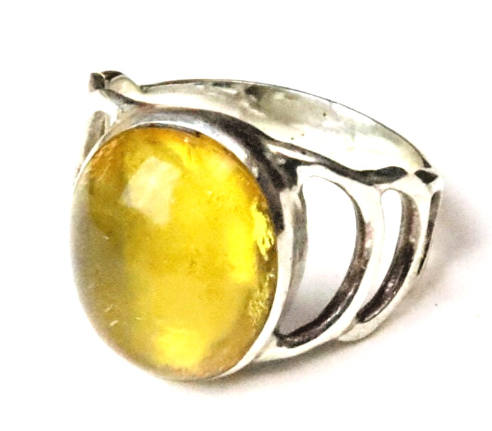 Exquisite Natural Clear Yellow Amber .925 Sterling Silver Ring #7.5 free resize