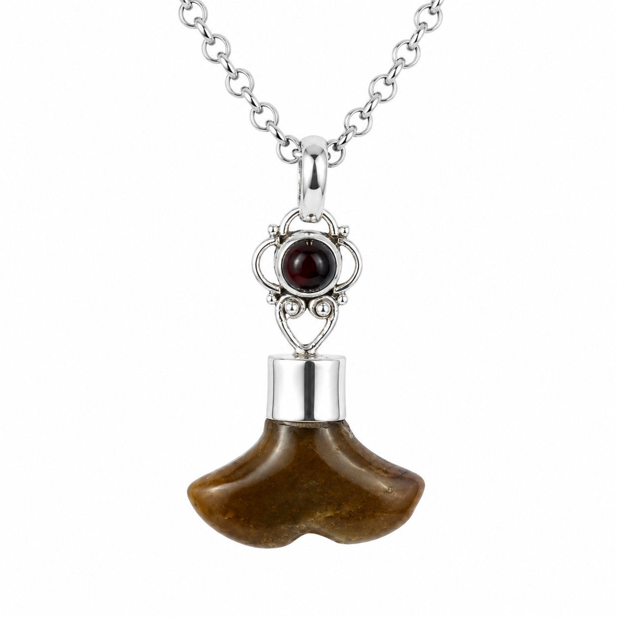 Unique Premium Brown Jasper & Garnet 925 Sterling Silver Whale Tail Pendant 51mm