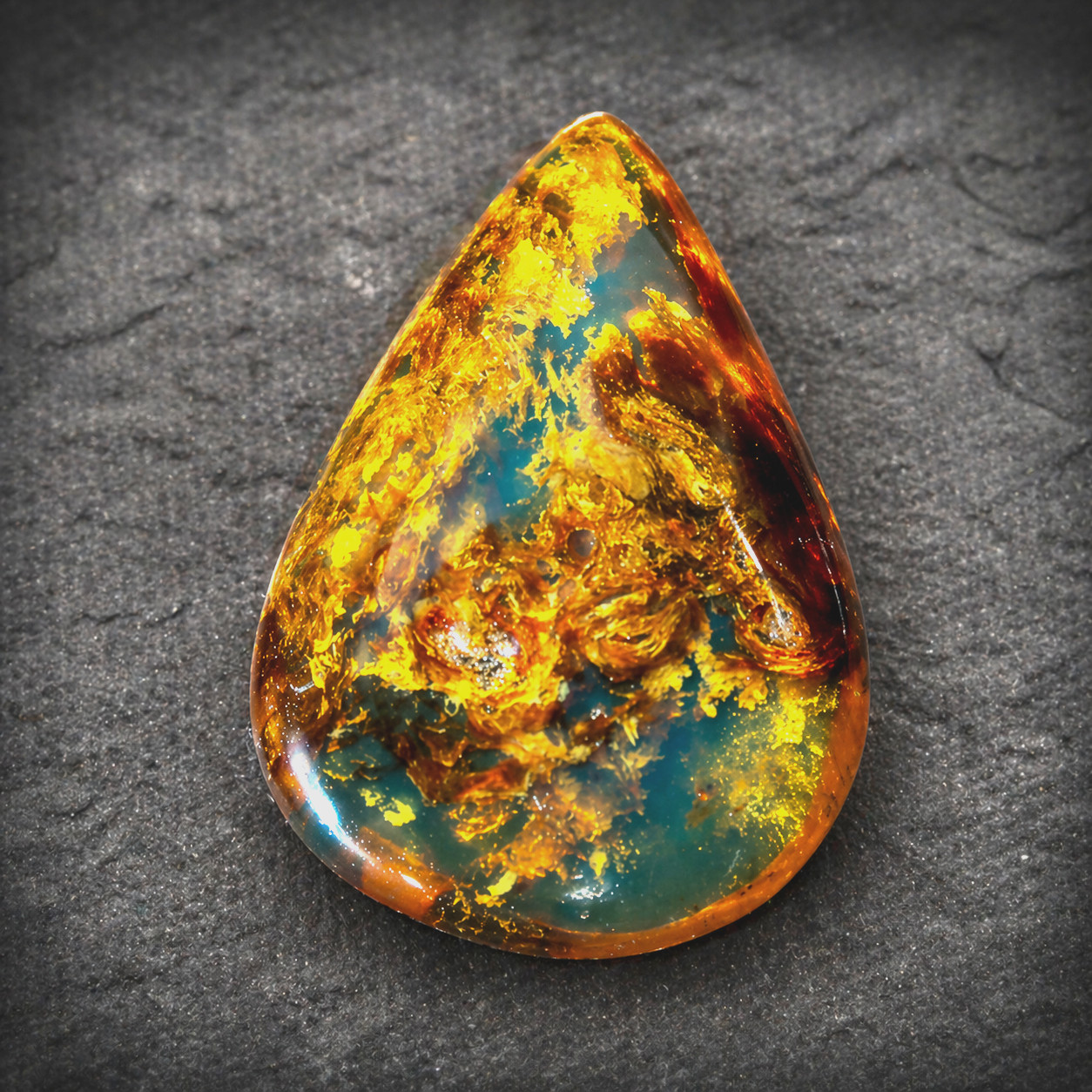 Natural Dominican Transl. Cognac Green Butterscotch Amber Polished Stone 28mm