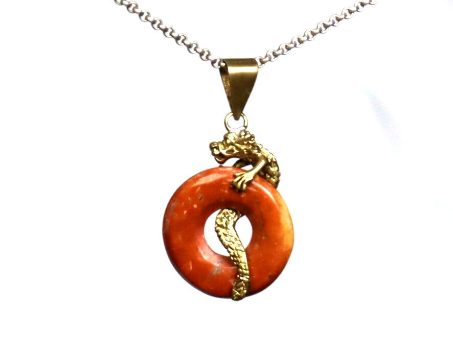 Beautiful Natural Red Jasper Dragon Donuts Pendant 2 inch