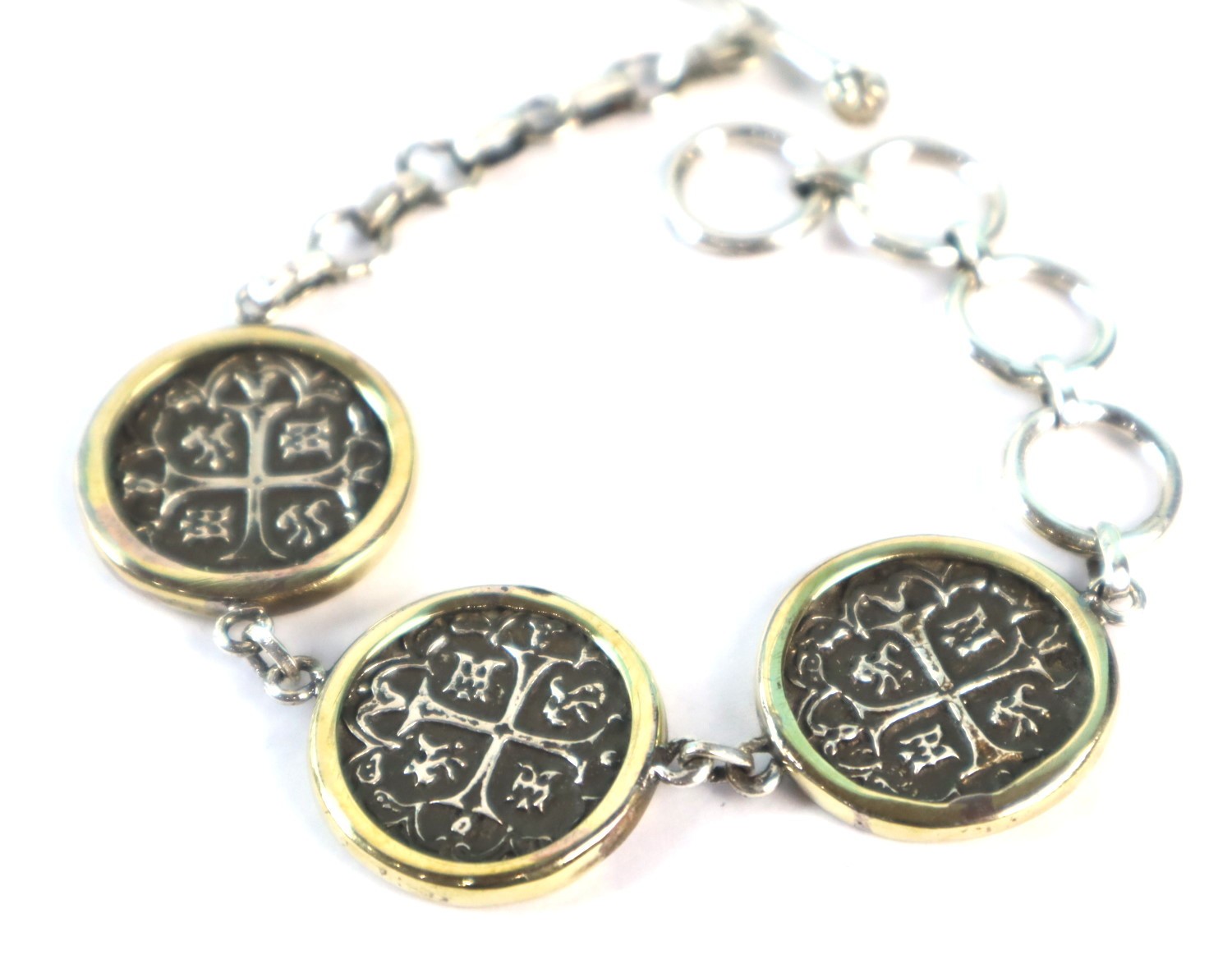 Atocha Ship wreak 3 SPAIN COLONIAL PIRATE COIN solid .925 silver BRACELET 6-8 in