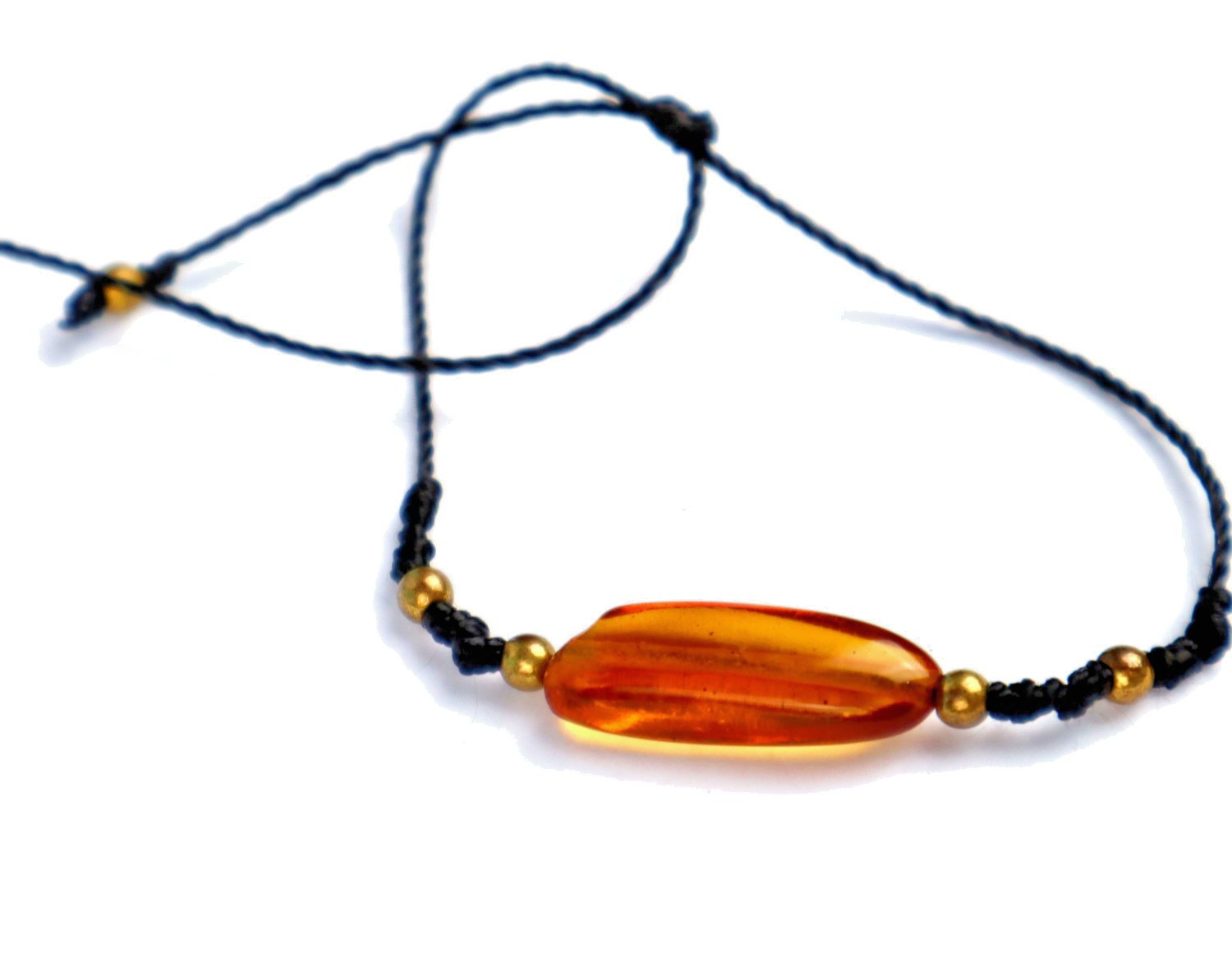 Genuine Natural Clear Dominican Amber Cord Bracelet 5-8 inch adjustable
