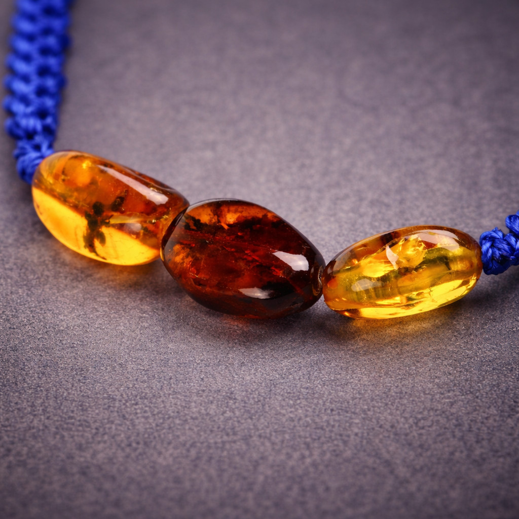 Beautiful Natural Clear Dominican Amber Blue Cord Bracelet 5-8 inch adjustable