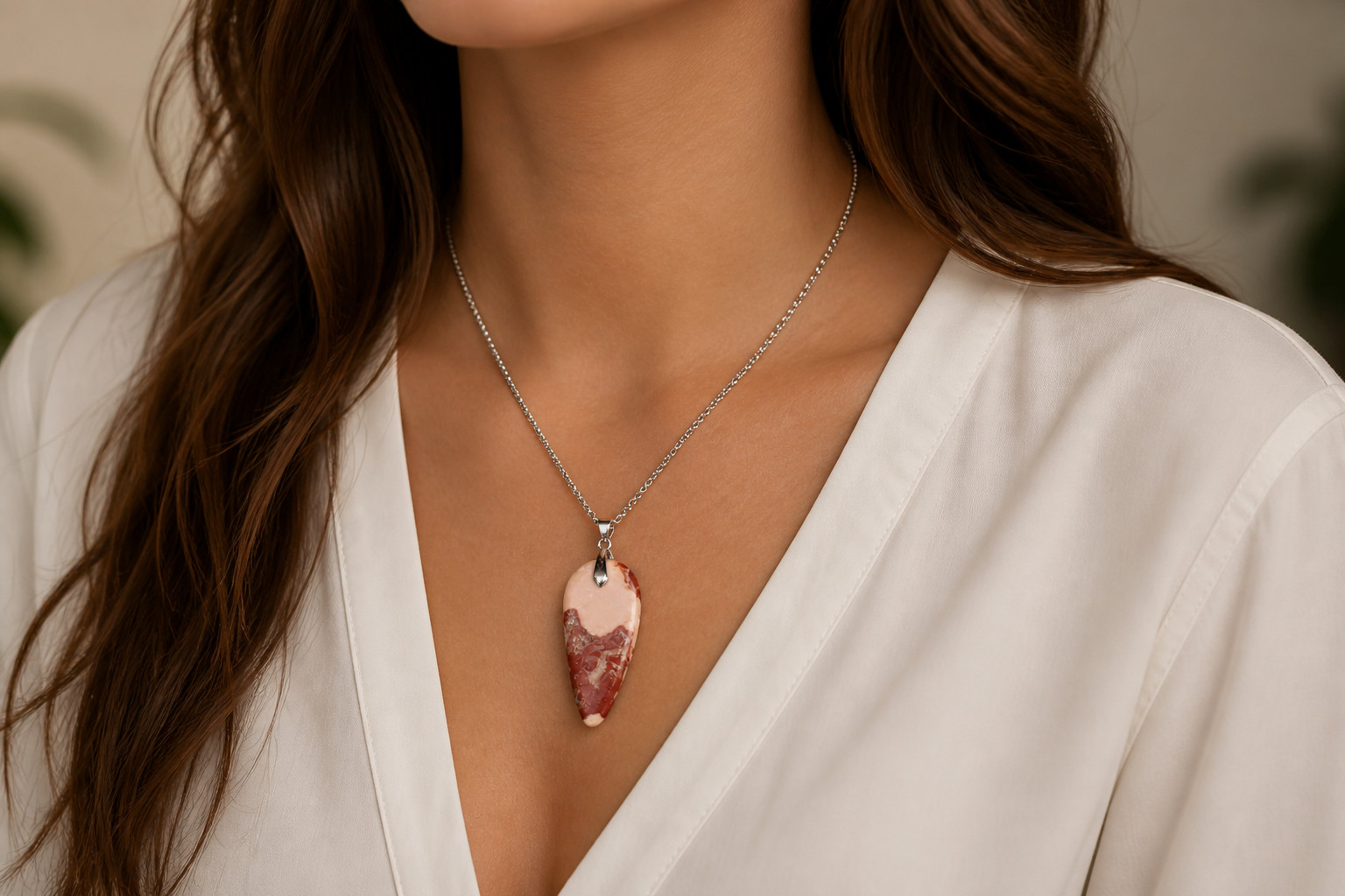 Hugh 3 Inch Natural Pink Red Jasper Pendant 72mm 17.5grams free cord