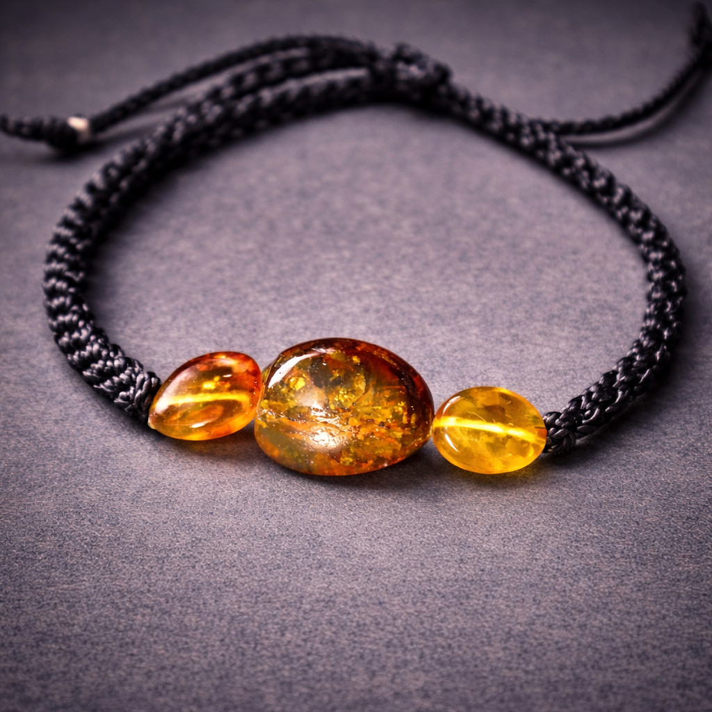 Lovely Natural Translucent Yellow Amber Bracelet adjustable