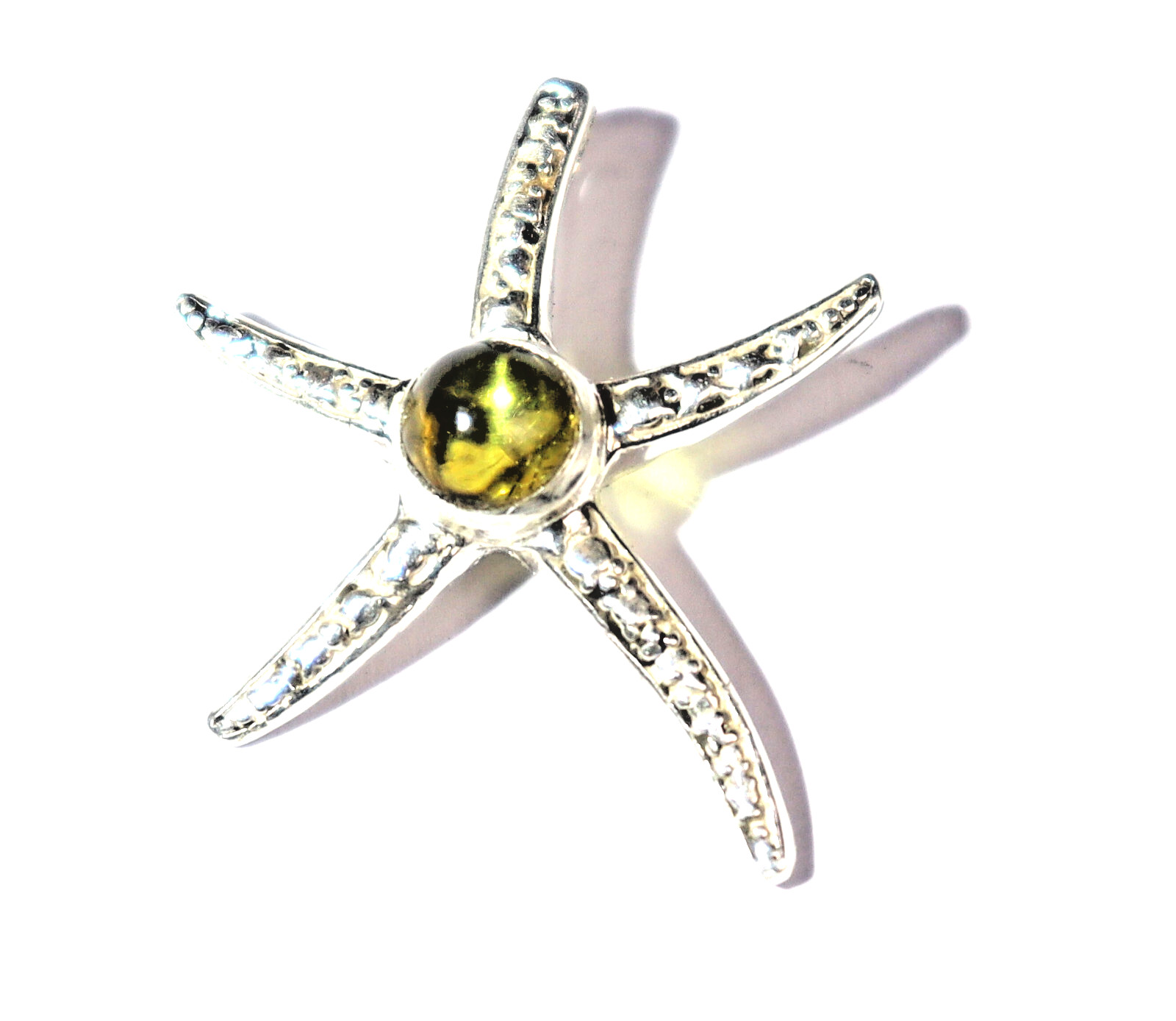 Exquisite Natural  Amber .925 Sterling Silver Sea Star Starfish Pendant 1.2inch