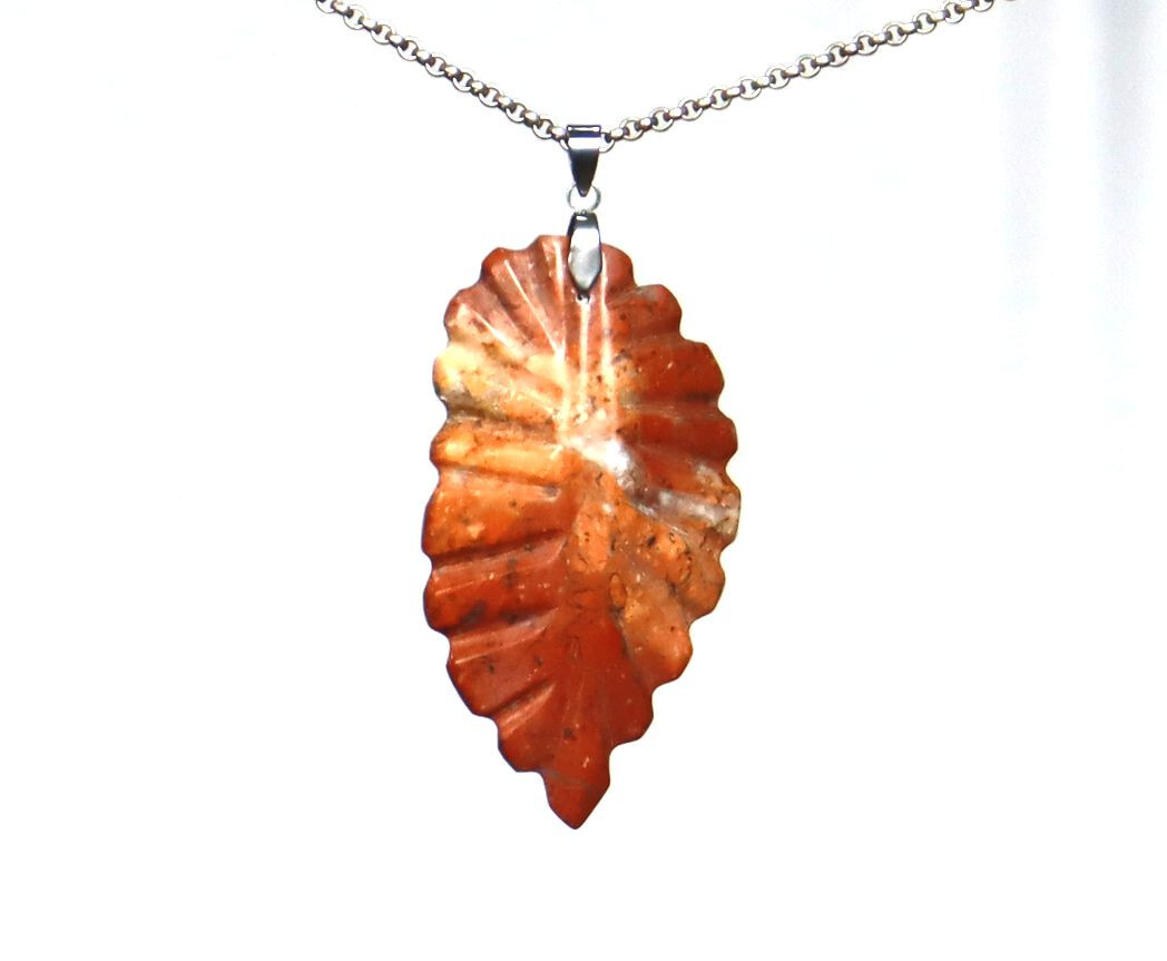 Exquisite 3 inch Hand carved Natural Red Jasper autumn leaf Pendant 72mm