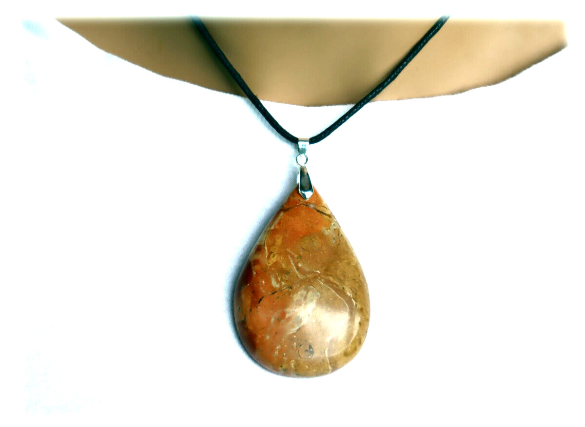 Hugh 3 inch Natural Orange Red Jasper Pendant 80mm free leather necklace
