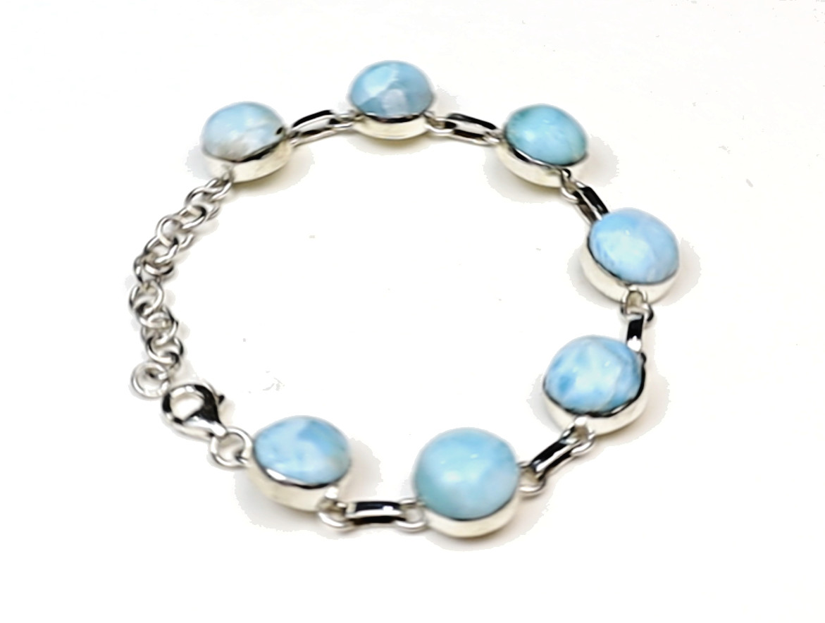 Finest Natural Light Blue Larimar .925 Sterling Silver Bracelet 6 1/4inch