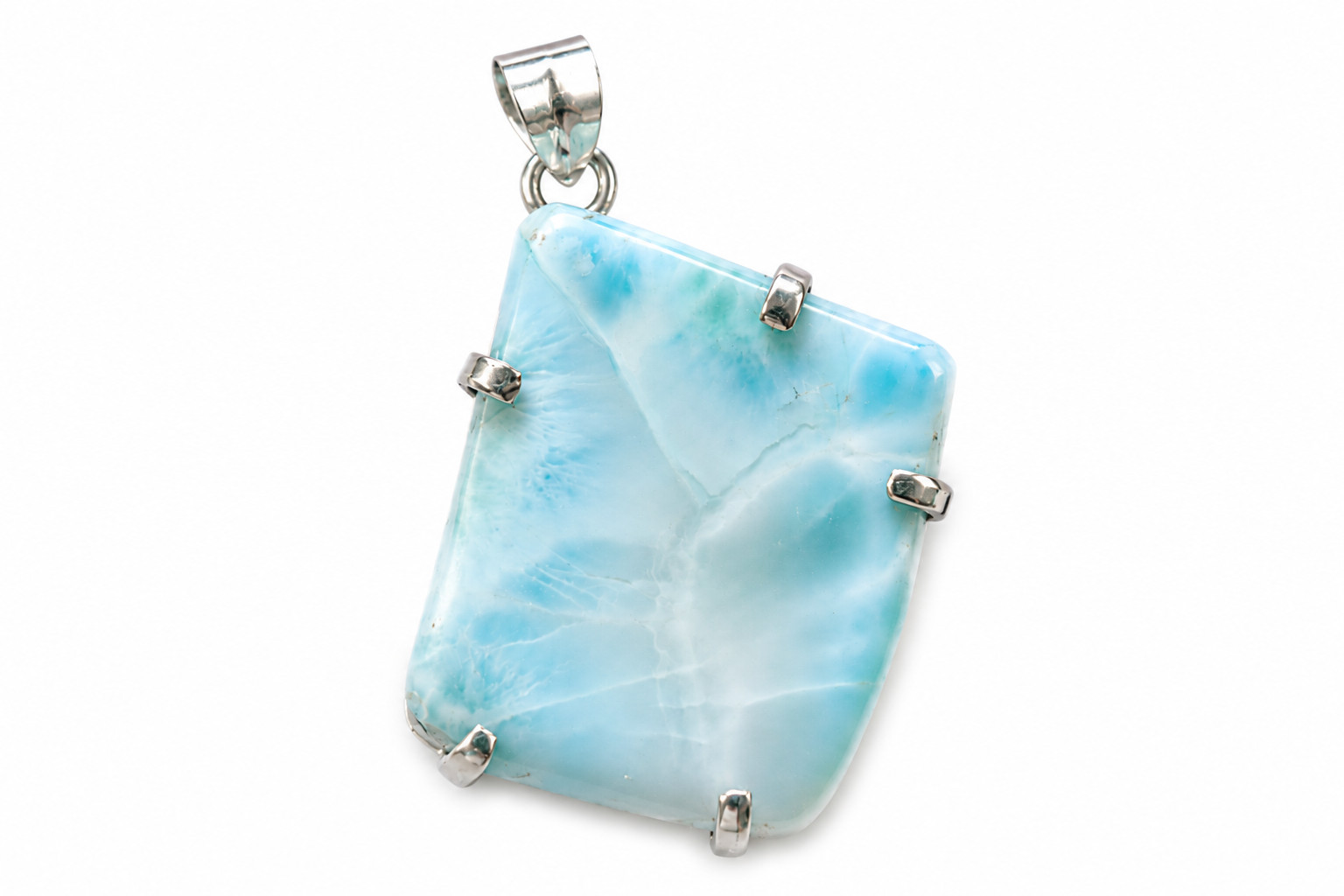 Genuine 15.7g heavy Light Blue Larimar 925 Sterling Silver Slab Pendant 44mm