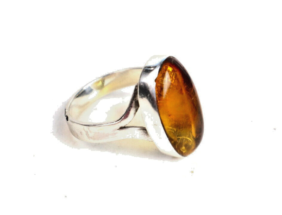 Exquisite Natural Clear Yellow Orange Amber .925 Sterling Silver Ring #5